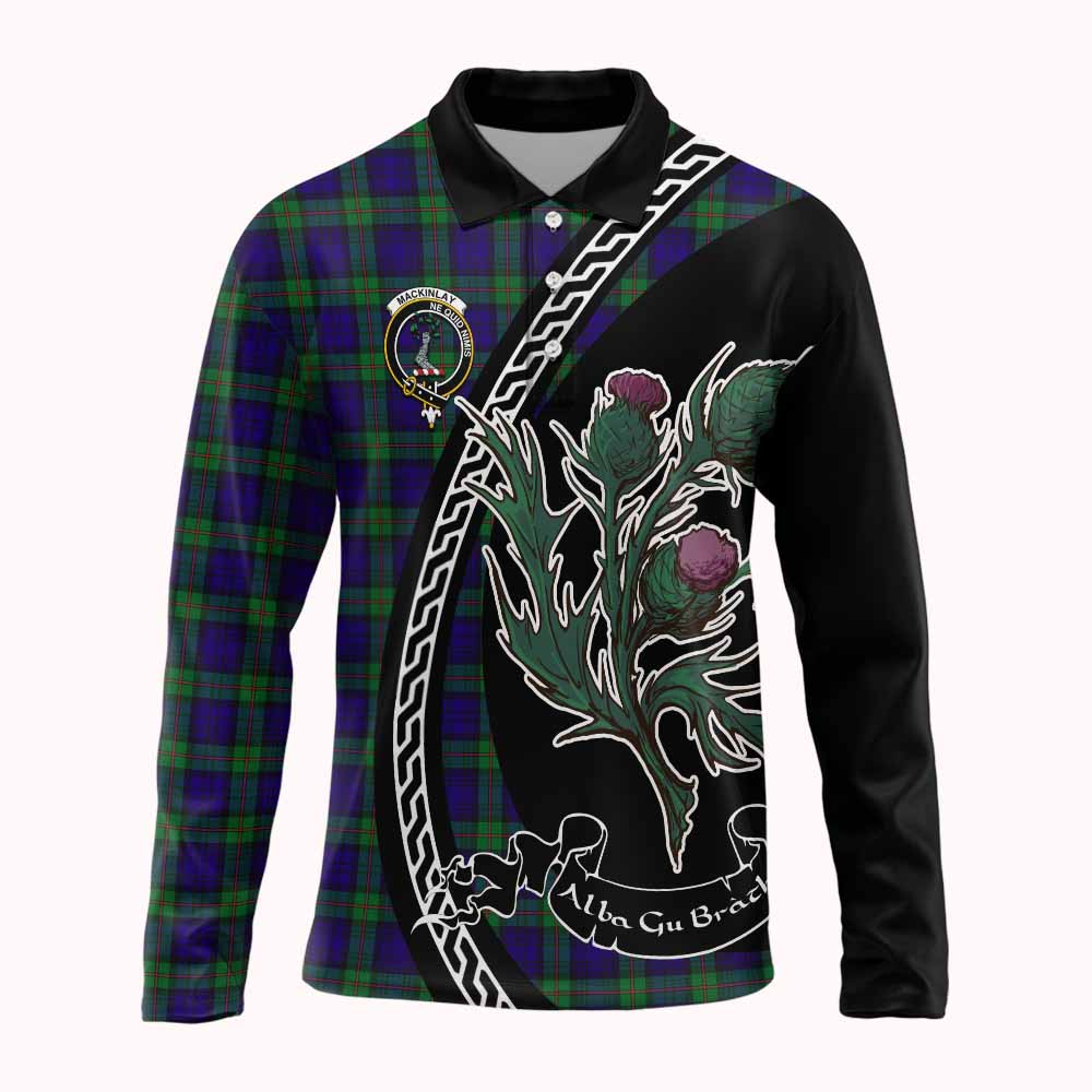 MacKinlay (McKinlay) Family Crest Tartan Long Sleeve Polo Shirt Alba Thistle Inspired - Tartan Vibes Clothing