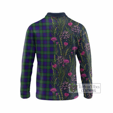 MacKinlay (McKinlay) Family Crest Tartan Long Sleeve Polo Shirt Scottish Thistle Flower Pattern Half Style - Tartan Vibes Clothing