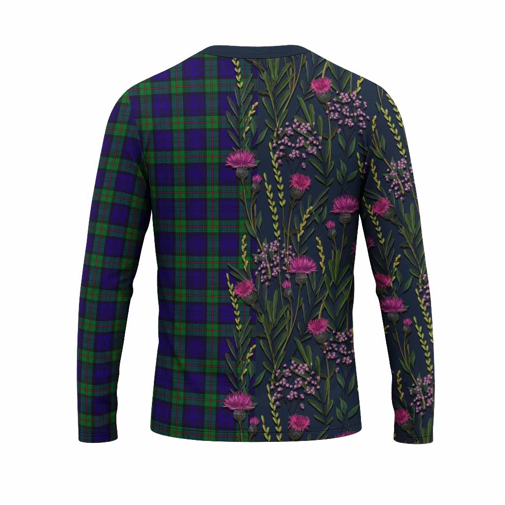 MacKinlay (McKinlay) Family Crest Tartan Long Sleeve T-Shirt Scottish Thistle Flower Pattern Half Style - Tartan Vibes Clothing
