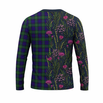 MacKinlay (McKinlay) Family Crest Tartan Long Sleeve T-Shirt Scottish Thistle Flower Pattern Half Style - Tartan Vibes Clothing