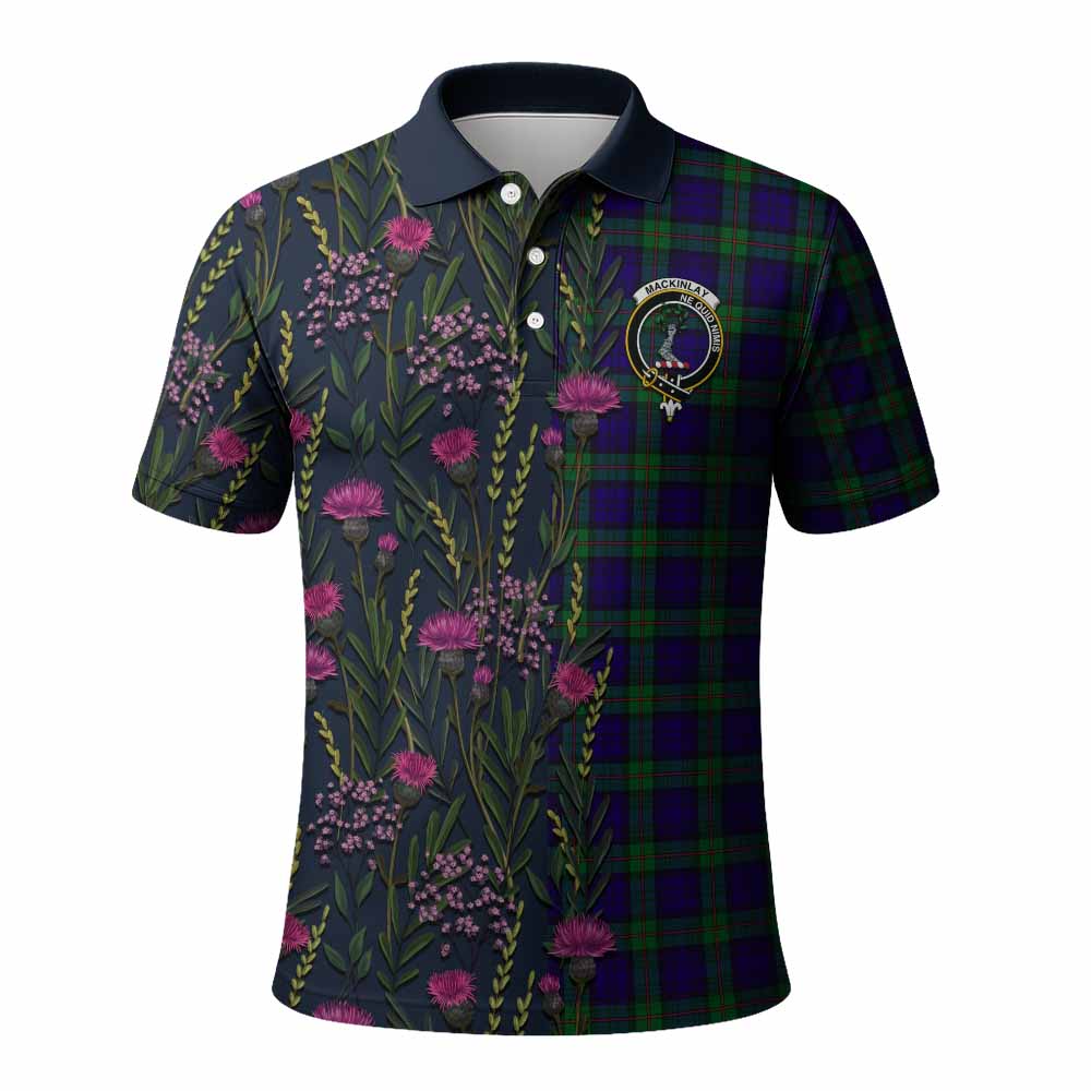 MacKinlay (McKinlay) Family Crest Tartan Polo Shirt Scottish Thistle Flower Pattern Half Style - Tartan Vibes Clothing