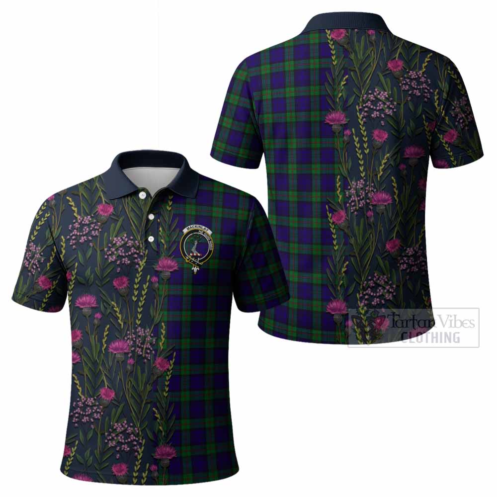 MacKinlay (McKinlay) Family Crest Tartan Polo Shirt Scottish Thistle Flower Pattern Half Style - Tartan Vibes Clothing