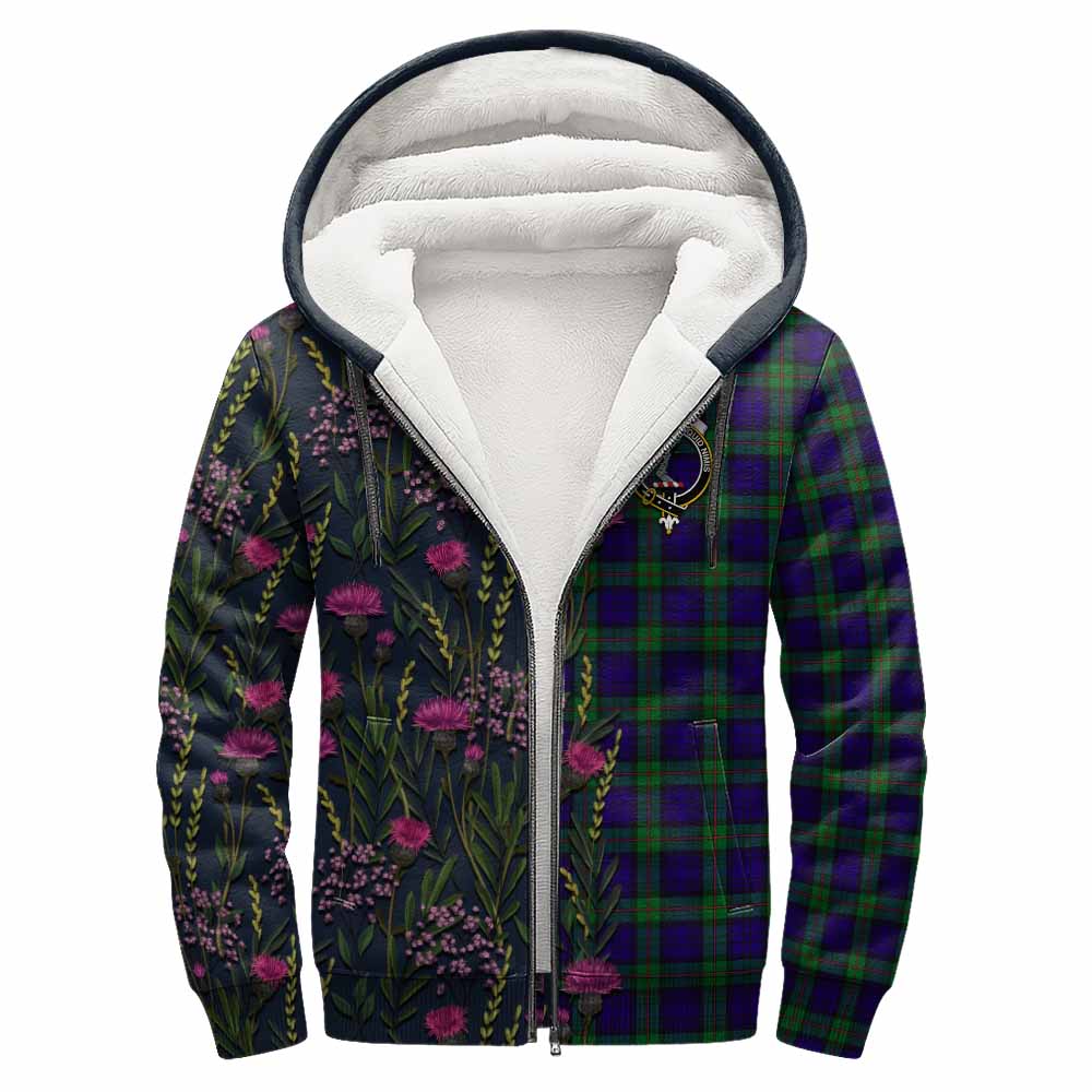 MacKinlay (McKinlay) Family Crest Tartan Sherpa Hoodie Scottish Thistle Flower Pattern Half Style - Tartan Vibes Clothing