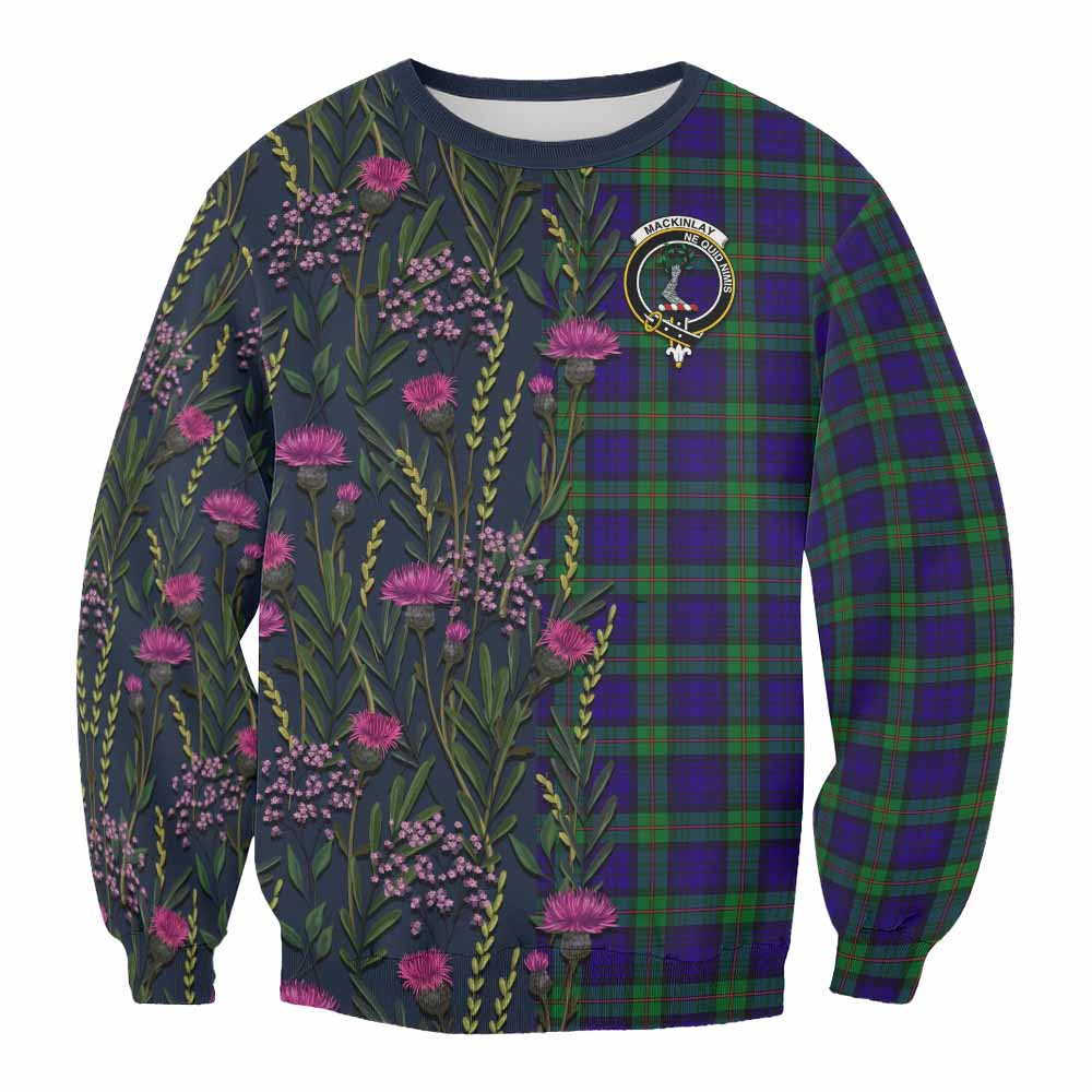 MacKinlay (McKinlay) Family Crest Tartan Sweatshirt Scottish Thistle Flower Pattern Half Style - Tartan Vibes Clothing