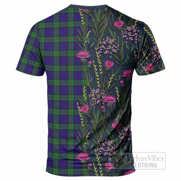 MacKinlay (McKinlay) Family Crest Tartan T-Shirt Scottish Thistle Flower Pattern Half Style - Tartan Vibes Clothing