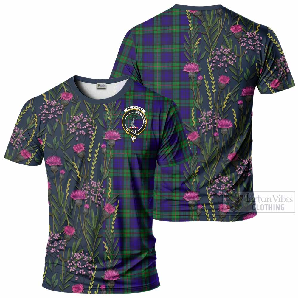MacKinlay (McKinlay) Family Crest Tartan T-Shirt Scottish Thistle Flower Pattern Half Style - Tartan Vibes Clothing