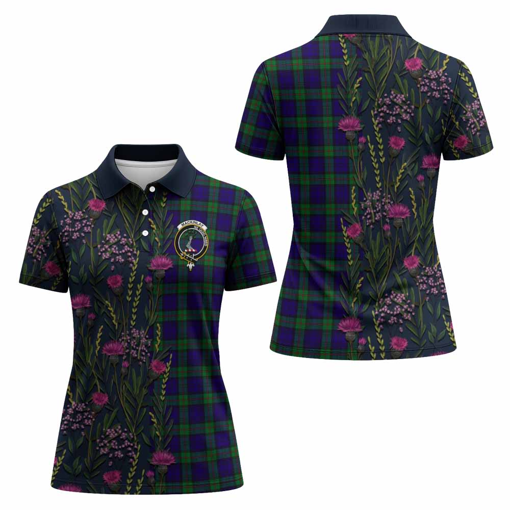MacKinlay (McKinlay) Family Crest Tartan Women Polo Shirt Scottish Thistle Flower Pattern Half Style - Tartan Vibes Clothing