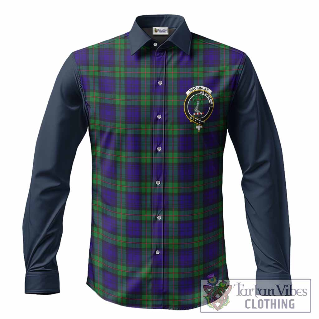 MacKinlay (McKinlay) Tartan Accent Long Sleeve Button Shirts with Family Crest