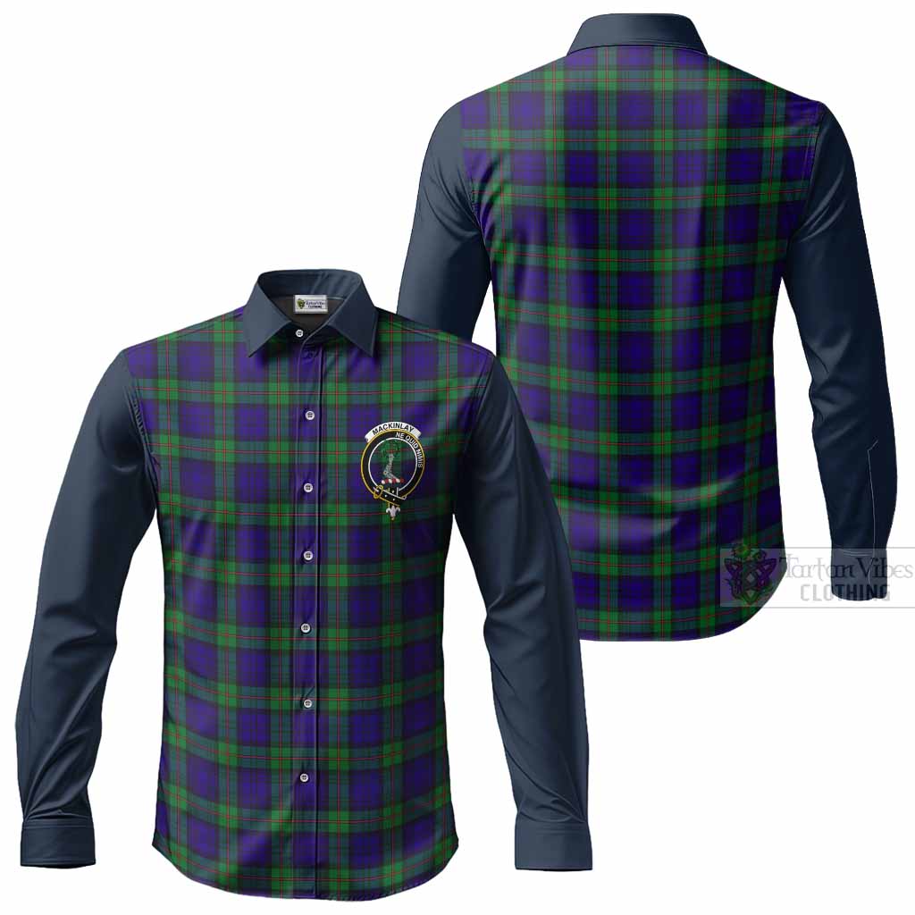 MacKinlay (McKinlay) Tartan Accent Long Sleeve Button Shirts with Family Crest