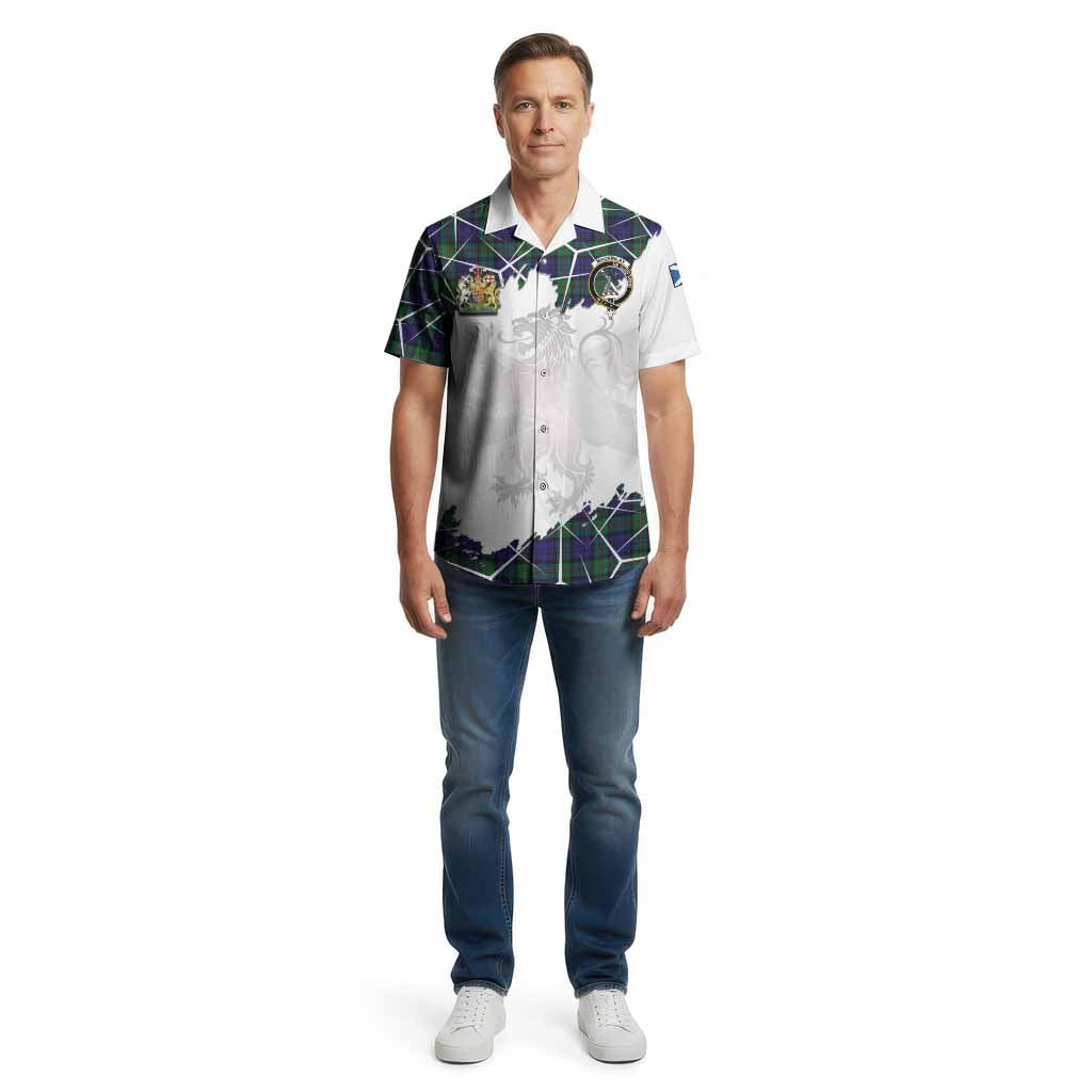 MacKinlay (McKinlay) Tartan Cotton Hawaiian Shirt with Family Crest and Lion Rampant Grunge Style