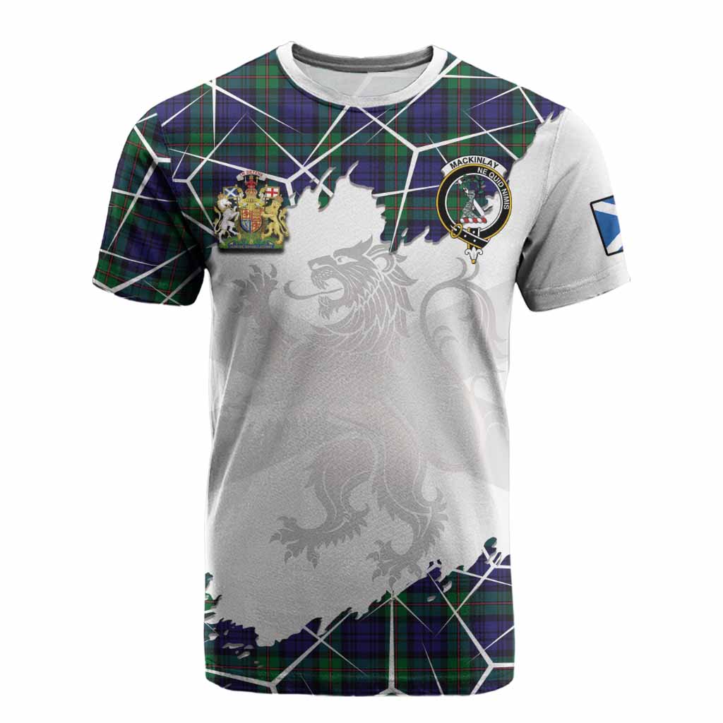 MacKinlay (McKinlay) Tartan Cotton T-shirt with Family Crest and Lion Rampant Grunge Style