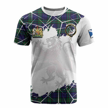 MacKinlay (McKinlay) Tartan Cotton T-shirt with Family Crest and Lion Rampant Grunge Style