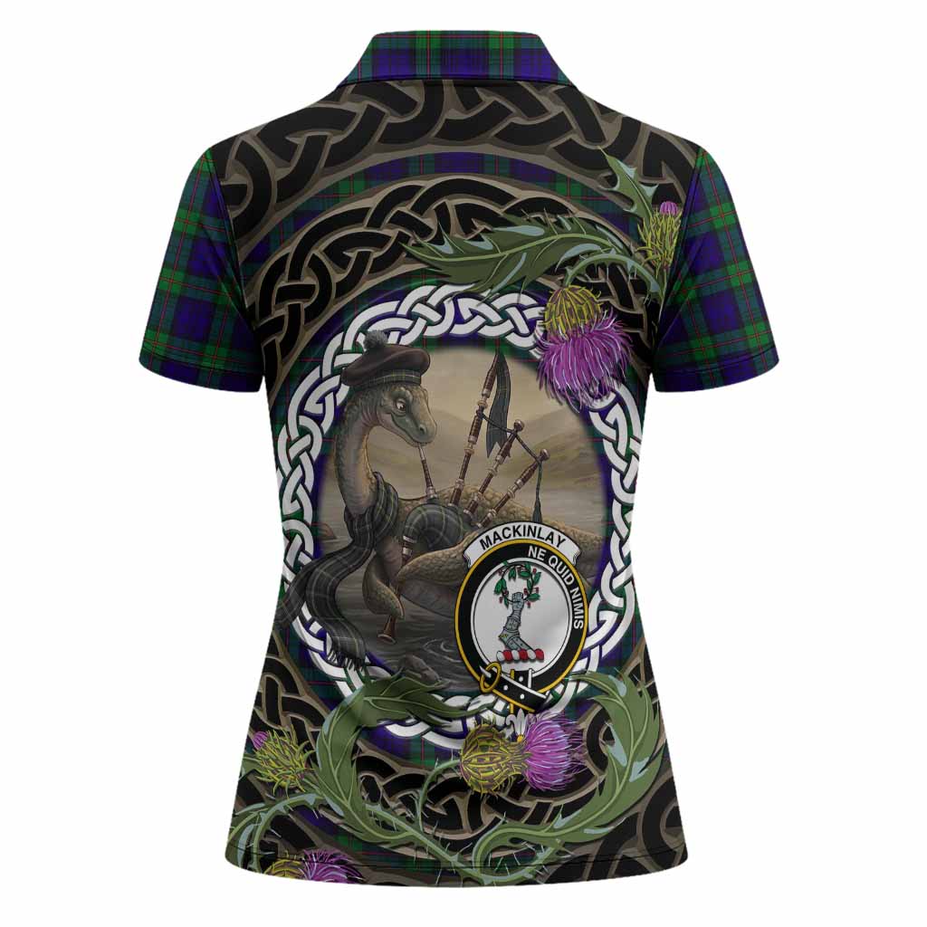 MacKinlay (McKinlay) Tartan Crest Bagpipe Nessie Women Polo Shirt Scottish Loch Ness Monster Celtic Thistle