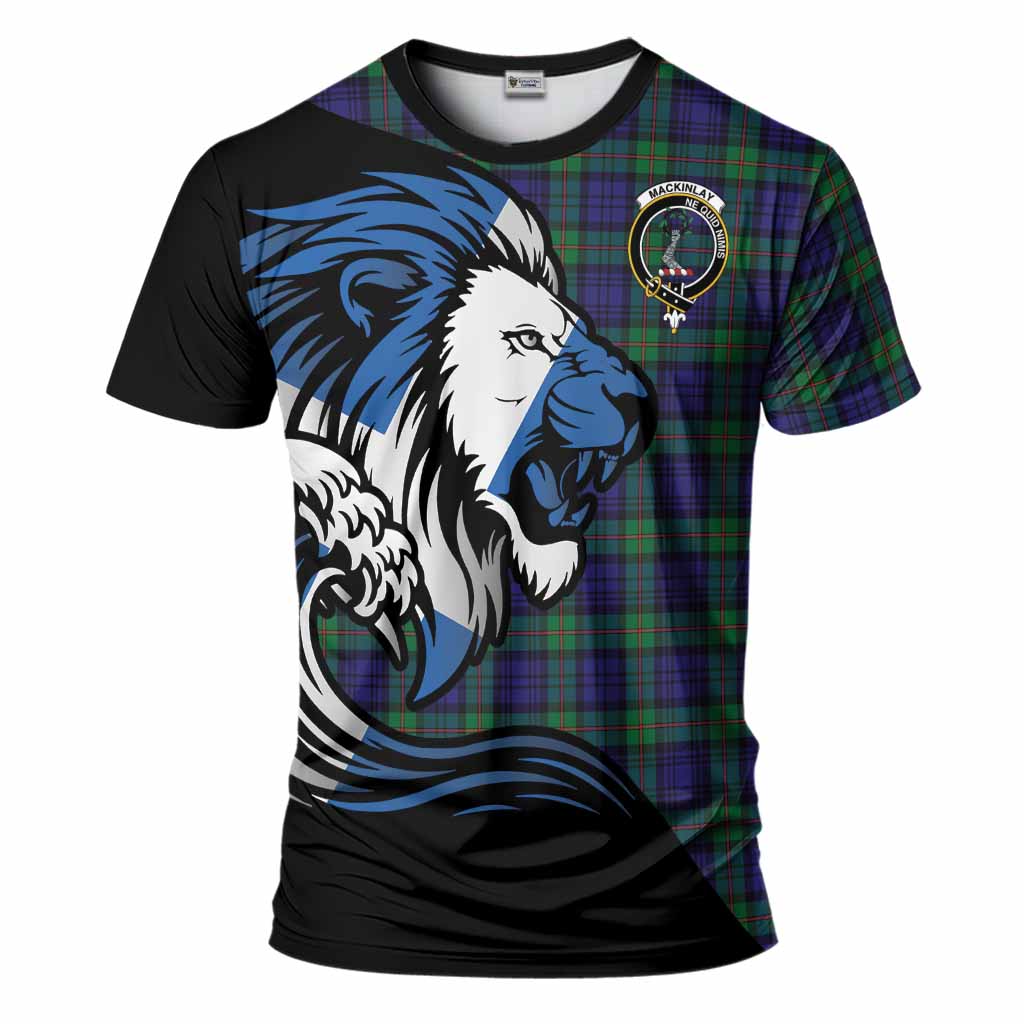 MacKinlay (McKinlay) Tartan Crest T-Shirt Scottish Golden Lions Wave Flow