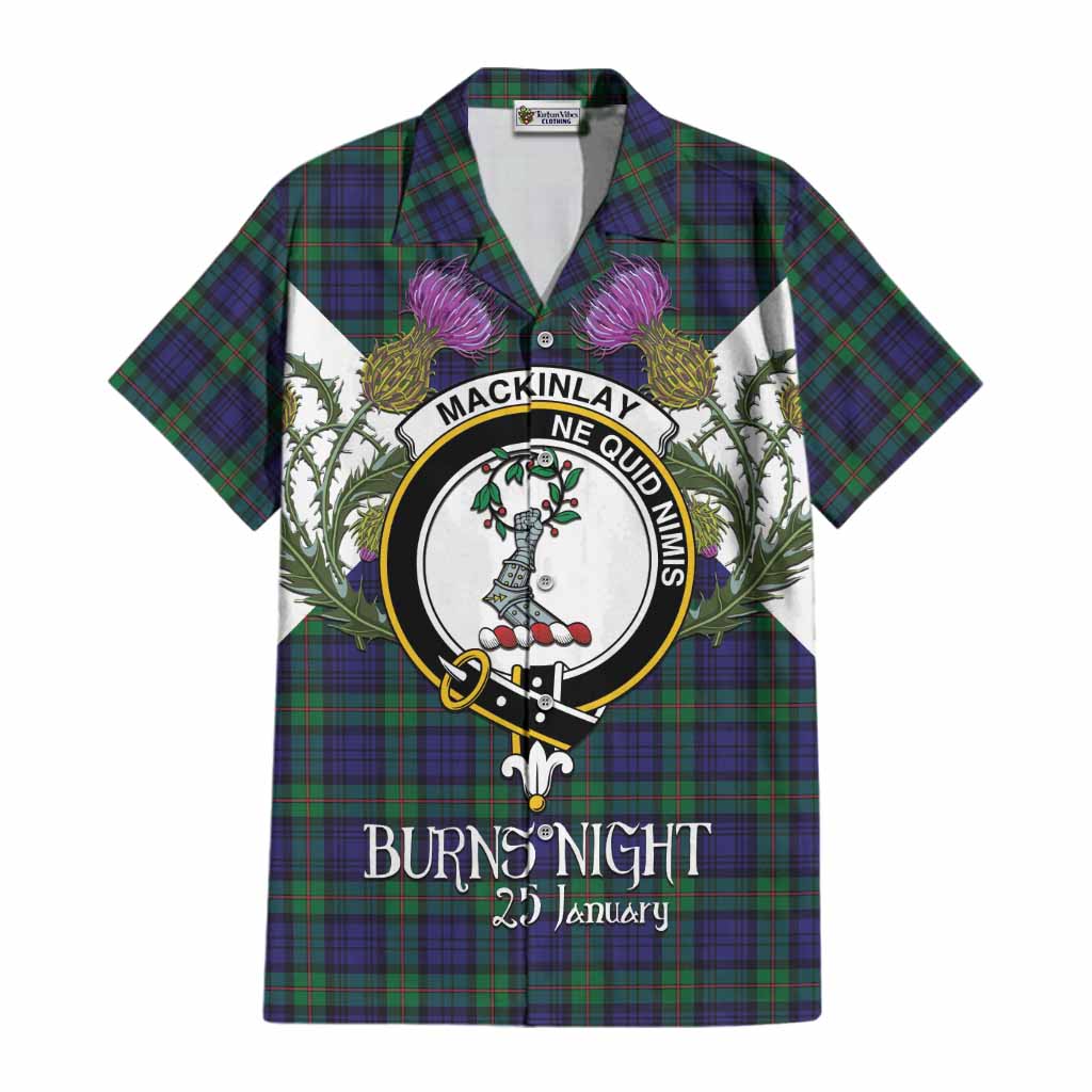 MacKinlay (McKinlay) Tartan Family Crest Cotton Hawaiian Shirt Scottish Burns Night Thistle Floral