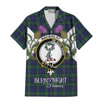 MacKinlay (McKinlay) Tartan Family Crest Cotton Hawaiian Shirt Scottish Burns Night Thistle Floral