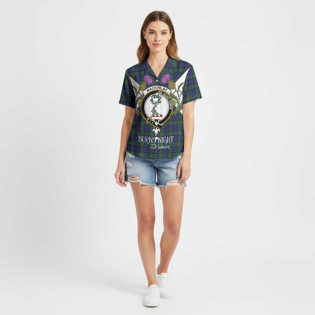 MacKinlay (McKinlay) Tartan Family Crest Cotton Hawaiian Shirt Scottish Burns Night Thistle Floral