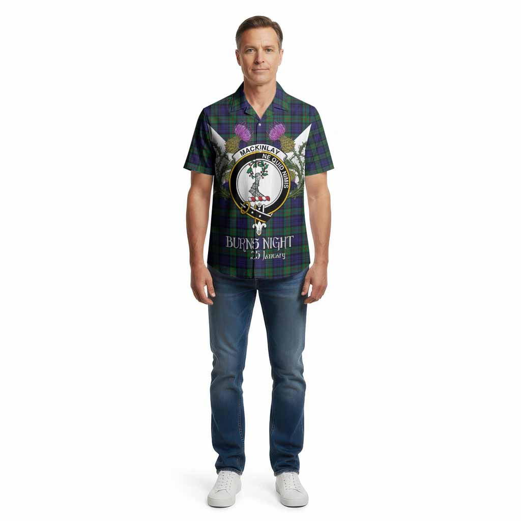 MacKinlay (McKinlay) Tartan Family Crest Cotton Hawaiian Shirt Scottish Burns Night Thistle Floral