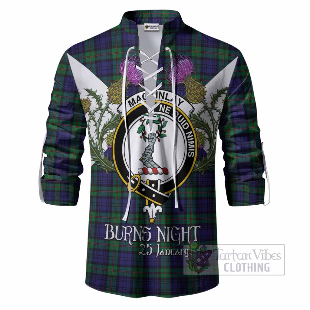MacKinlay (McKinlay) Tartan Family Crest Ghillie Shirt Scottish Burns Night Thistle Floral