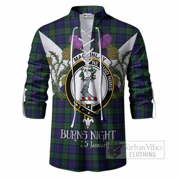 MacKinlay (McKinlay) Tartan Family Crest Ghillie Shirt Scottish Burns Night Thistle Floral