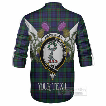 MacKinlay (McKinlay) Tartan Family Crest Ghillie Shirt Scottish Burns Night Thistle Floral