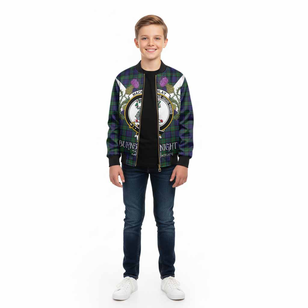 MacKinlay (McKinlay) Tartan Family Crest Kid Bomber Jacket Scottish Burns Night Thistle Floral