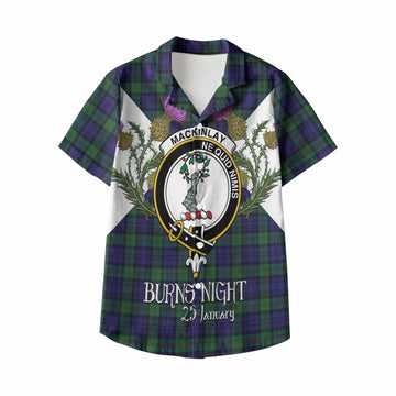 MacKinlay (McKinlay) Tartan Family Crest Kid Hawaiian Shirt Scottish Burns Night Thistle Floral