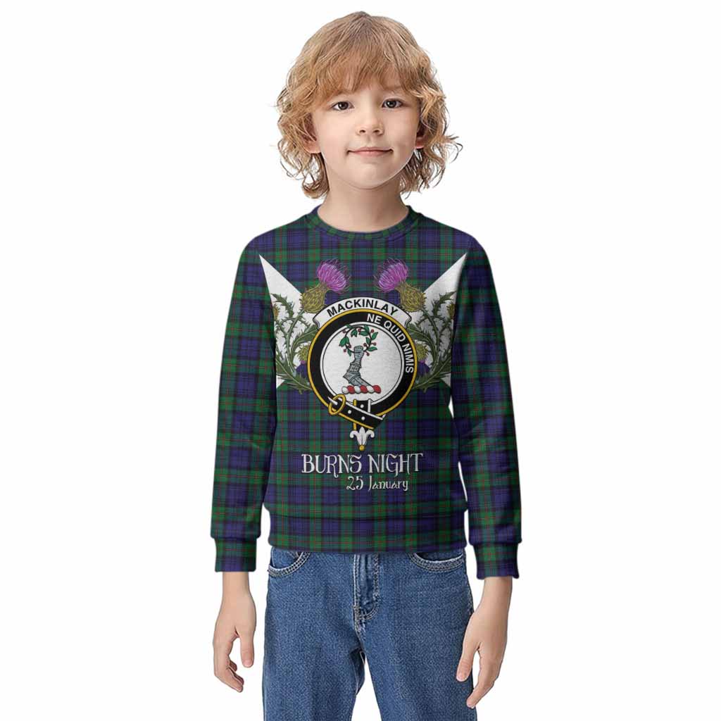 MacKinlay (McKinlay) Tartan Family Crest Kid Knitted Sweatshirt Scottish Burns Night Thistle Floral