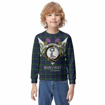 MacKinlay (McKinlay) Tartan Family Crest Kid Knitted Sweatshirt Scottish Burns Night Thistle Floral