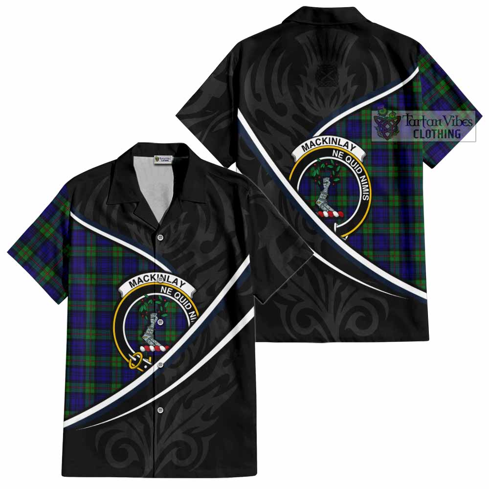 MacKinlay (McKinlay) Tartan Family Crest Short Sleeve Button Shirt Celtic Scottish Thistle Floral - Tartan Vibes Clothing