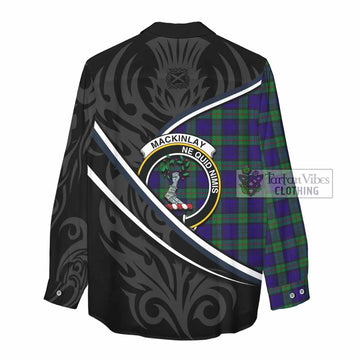 MacKinlay (McKinlay) Tartan Family Crest Women Casual Shirt Celtic Scottish Thistle Floral - Tartan Vibes Clothing