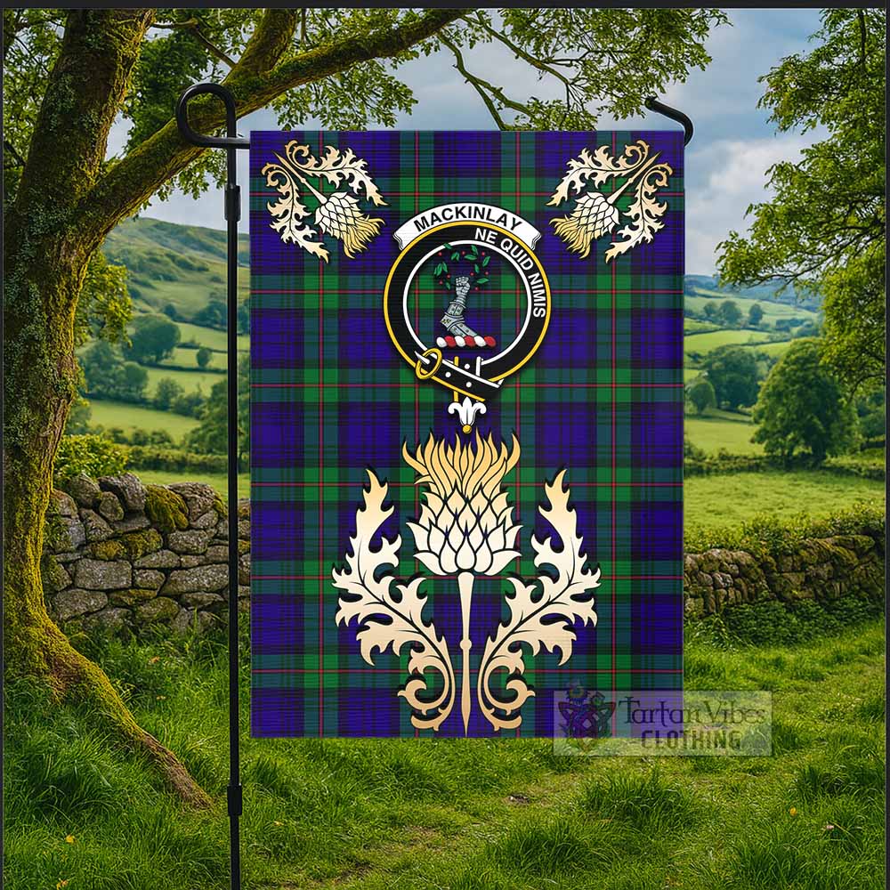 MacKinlay (McKinlay) Tartan Garden Flag with Golden Regal Scottish Thistle Emblem - Tartan Vibes Clothing
