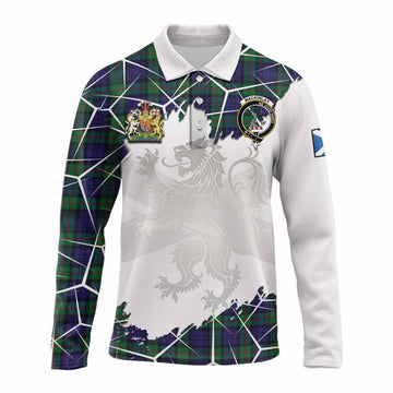MacKinlay (McKinlay) Tartan Long Sleeve Polo Shirt with Family Crest and Lion Rampant Grunge Style