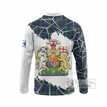 MacKinlay (McKinlay) Tartan Long Sleeve Polo Shirt with Family Crest and Lion Rampant Grunge Style