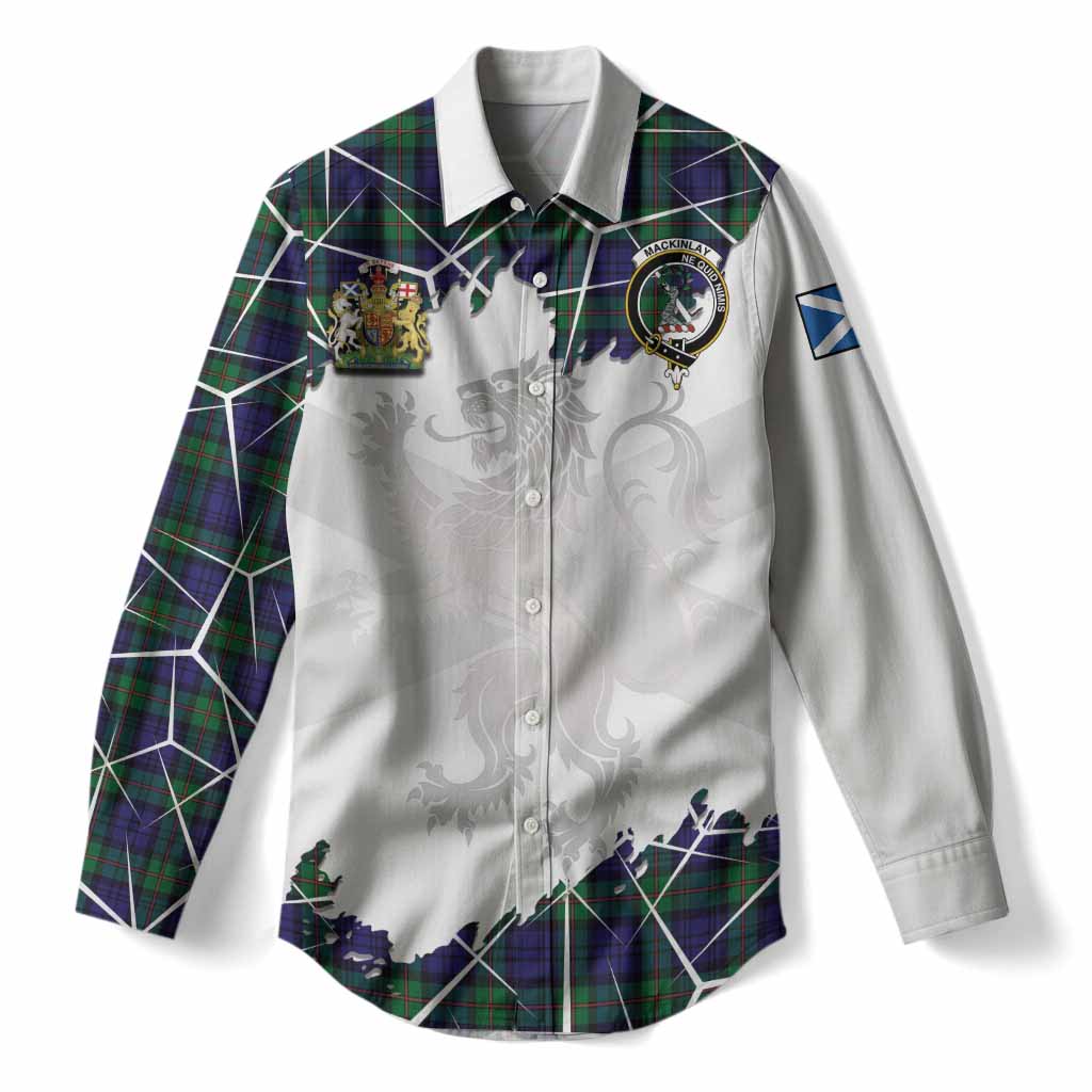 MacKinlay (McKinlay) Tartan Women Casual Shirt with Family Crest and Lion Rampant Grunge Style