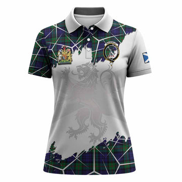 MacKinlay (McKinlay) Tartan Women Polo Shirt with Family Crest and Lion Rampant Grunge Style