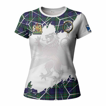 MacKinlay (McKinlay) Tartan Women T shirt with Family Crest and Lion Rampant Grunge Style