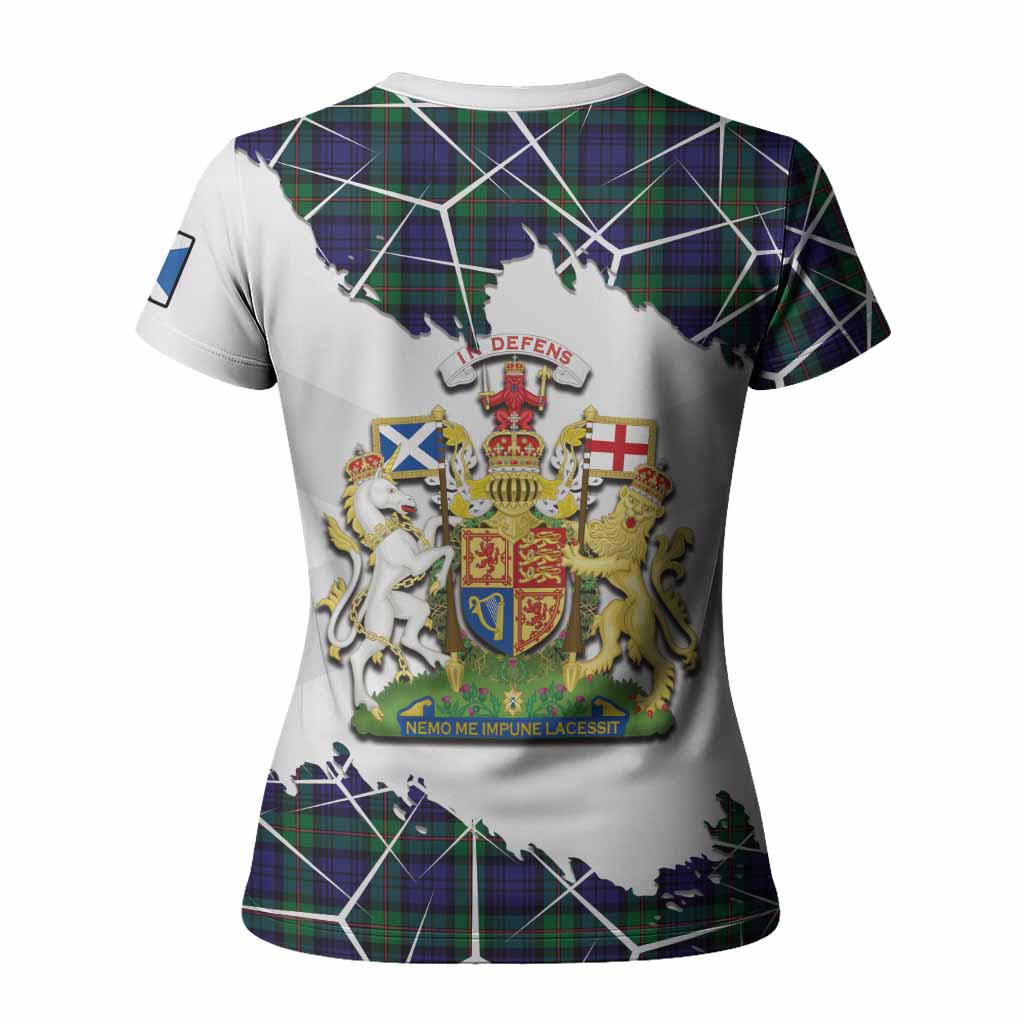 MacKinlay (McKinlay) Tartan Women T shirt with Family Crest and Lion Rampant Grunge Style