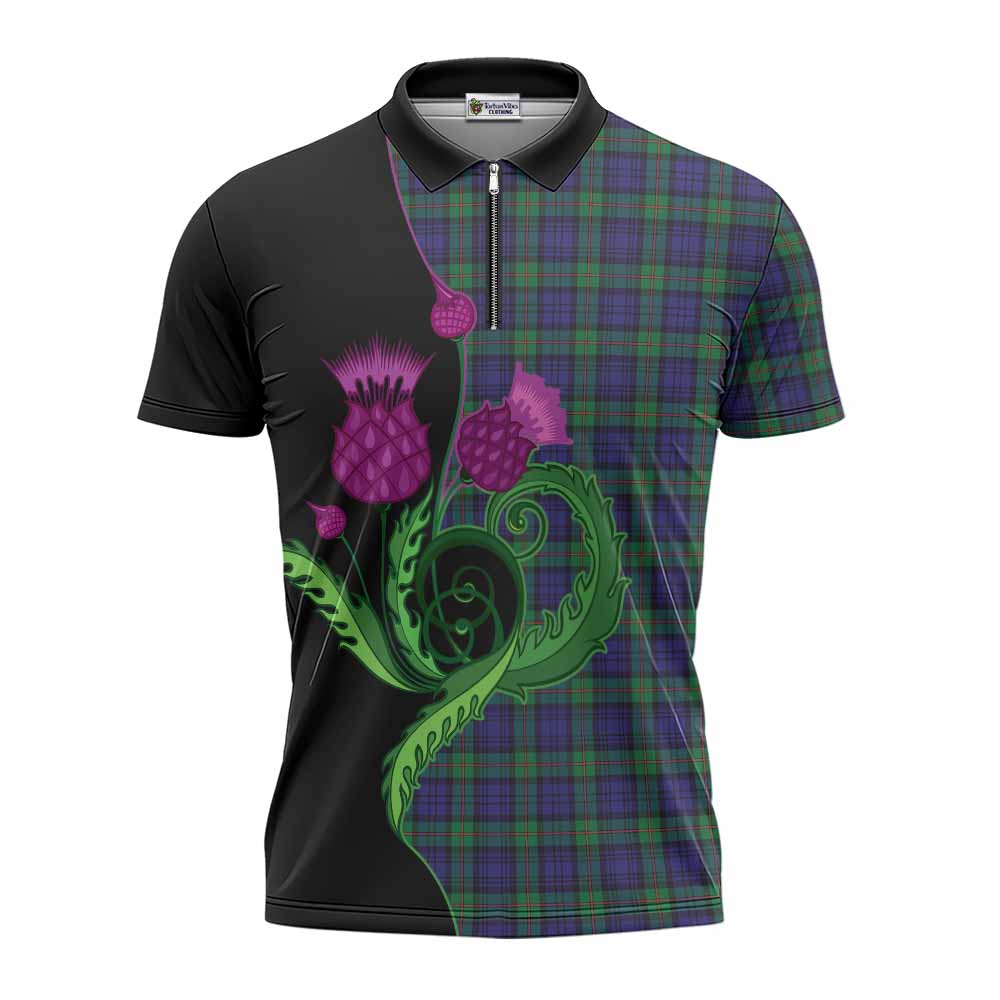 MacKinlay (McKinlay) Tartan Zipper Polo Shirt Traditional Scottish Thistle