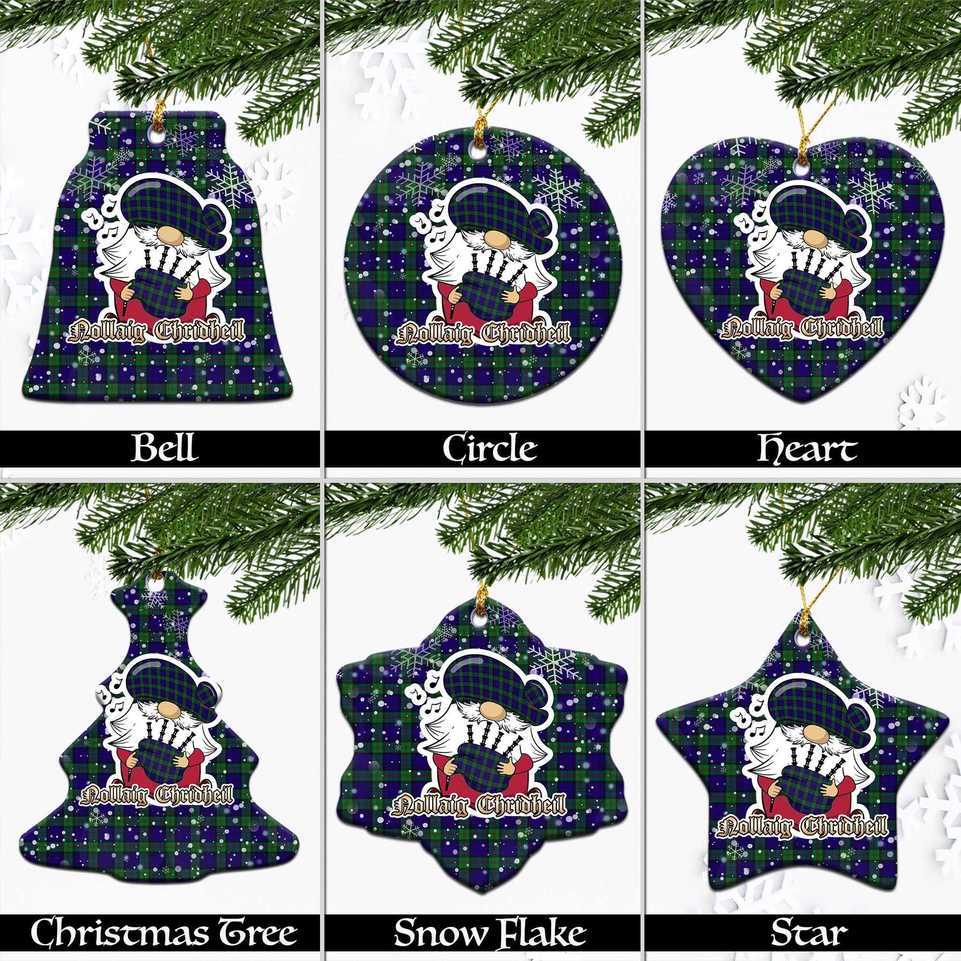 MacKinlay Modern Tartan Christmas Ornaments with Scottish Gnome Playing Bagpipes Ceramic - Tartanvibesclothing