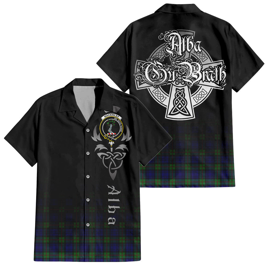 Tartan Vibes Clothing MacKinlay Modern Tartan Short Sleeve Button Up Featuring Alba Gu Brath Family Crest Celtic Inspired