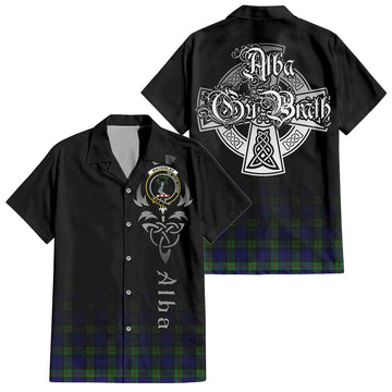 Tartan Vibes Clothing MacKinlay Modern Tartan Short Sleeve Button Up Featuring Alba Gu Brath Family Crest Celtic Inspired