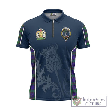 MacKinlay Modern Tartan Zipper Polo Shirt with Family Crest and Scottish Thistle Vibes Sport Style