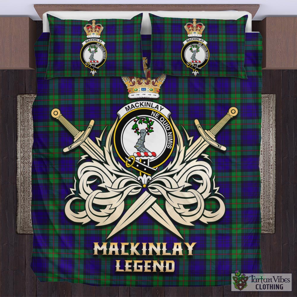 Tartan Vibes Clothing MacKinlay Modern Tartan Bedding Set with Clan Crest and the Golden Sword of Courageous Legacy