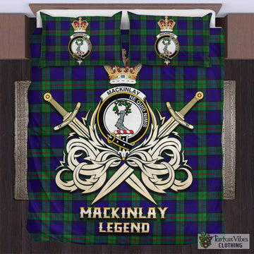 Tartan Vibes Clothing MacKinlay Modern Tartan Bedding Set with Clan Crest and the Golden Sword of Courageous Legacy