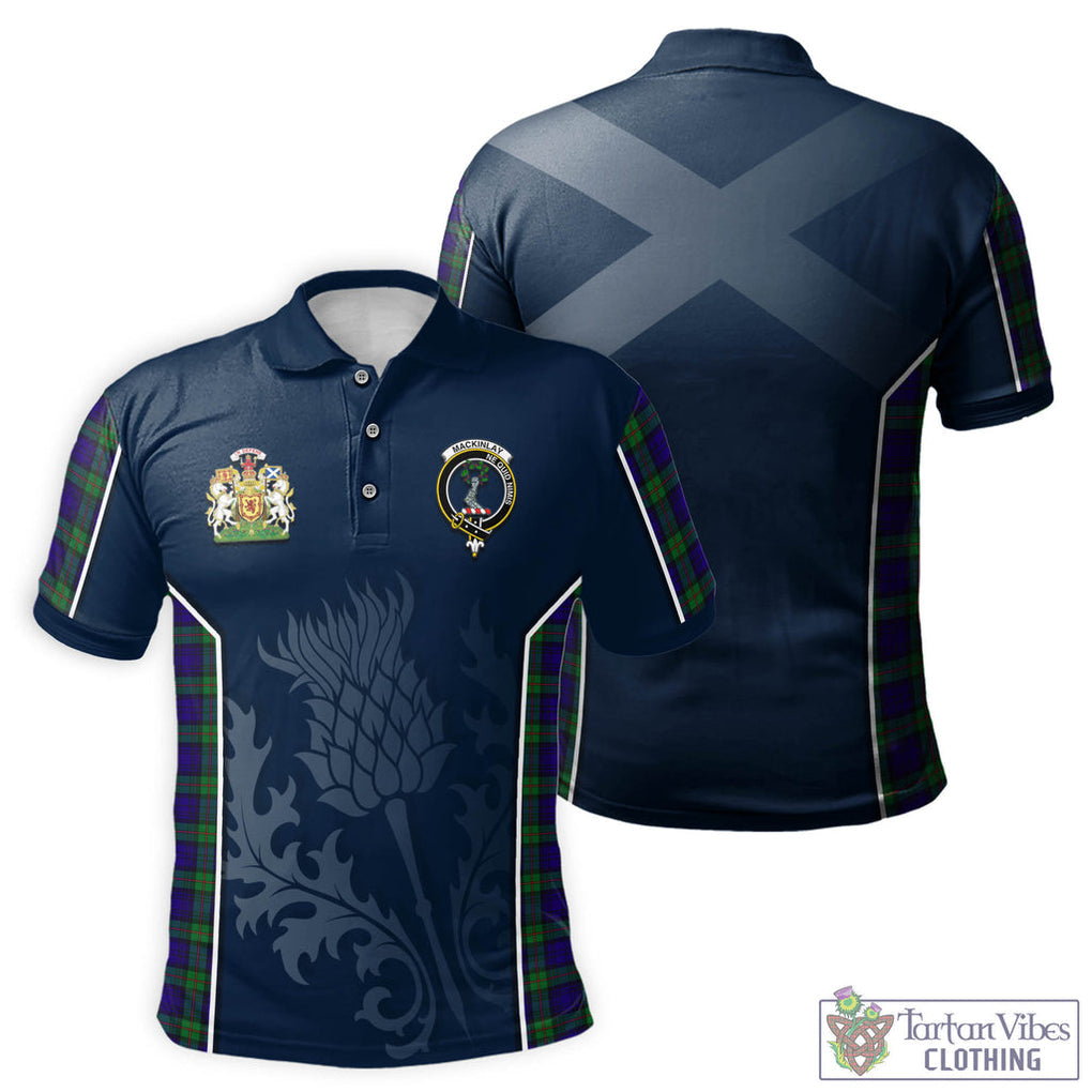 Tartan Vibes Clothing MacKinlay Modern Tartan Men's Polo Shirt with Family Crest and Scottish Thistle Vibes Sport Style