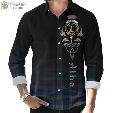 Tartan Vibes Clothing MacKinlay Modern Tartan Long Sleeve Button Up Featuring Alba Gu Brath Family Crest Celtic Inspired