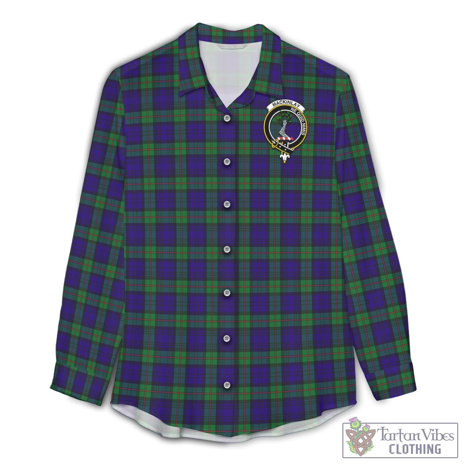 Tartan Vibes Clothing MacKinlay Modern Tartan Womens Casual Shirt with Family Crest