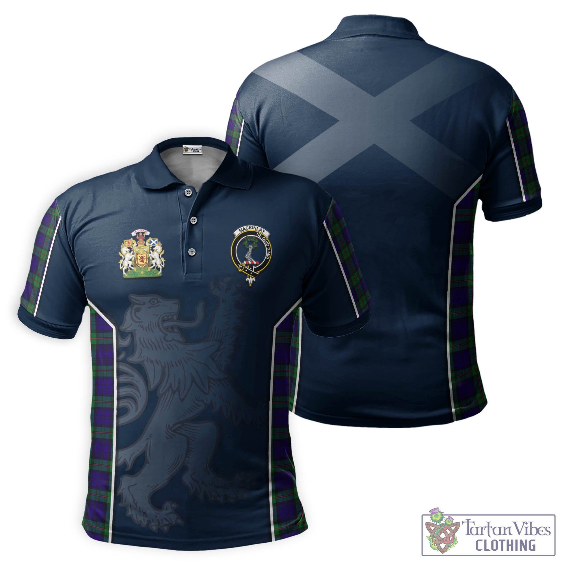 Tartan Vibes Clothing MacKinlay Modern Tartan Men's Polo Shirt with Family Crest and Lion Rampant Vibes Sport Style