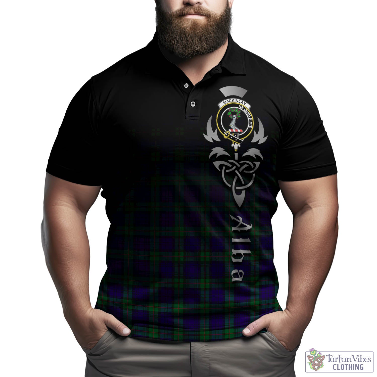 Tartan Vibes Clothing MacKinlay Modern Tartan Polo Shirt Featuring Alba Gu Brath Family Crest Celtic Inspired